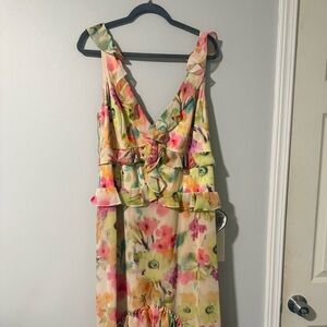 Adrianna Papell Floral Ruffle Trim Chiffon Dress